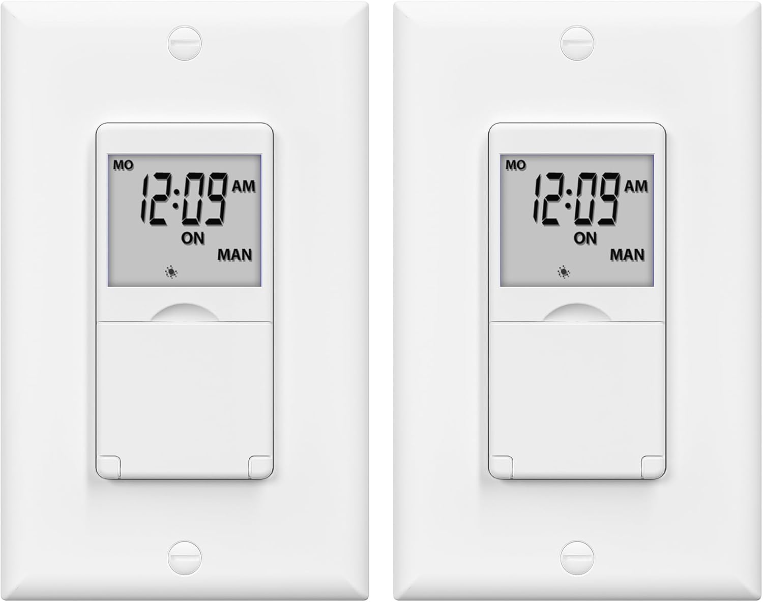 BN-LINK - 7 Day In-Wall Timer Switch for Lights, Digital Programmable, Single Pole & 3-Way, Neutral Wire, 2 Pack - White