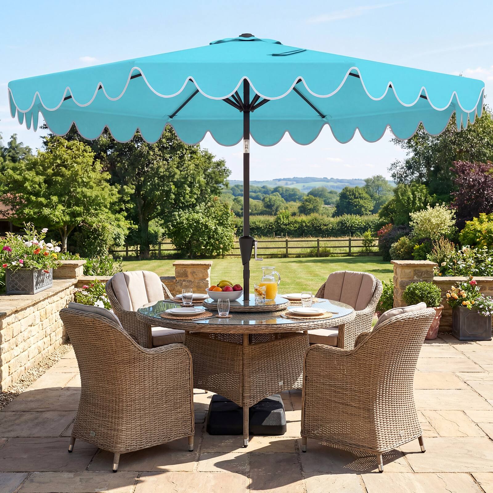 Alt View 3. Costway - Costway 10 FT Patio Umbrella with Weighted Base, Sandbags, Push Button Tilt & Crank - Turquoise.