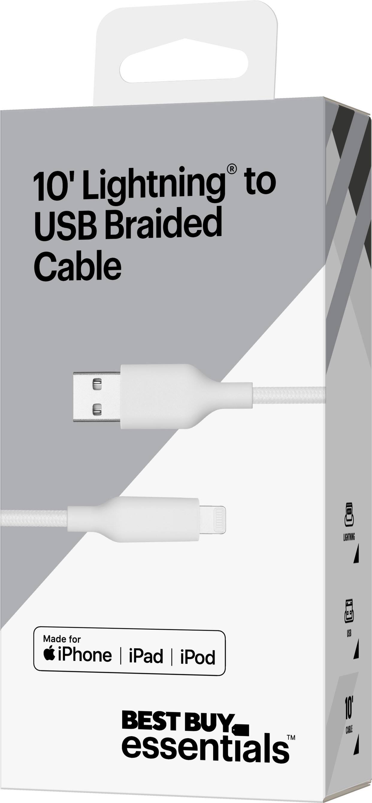 "10' Lightning to USB Braided Cable - Made for iPhone | iPad | iPod - Best Buy Essentials"