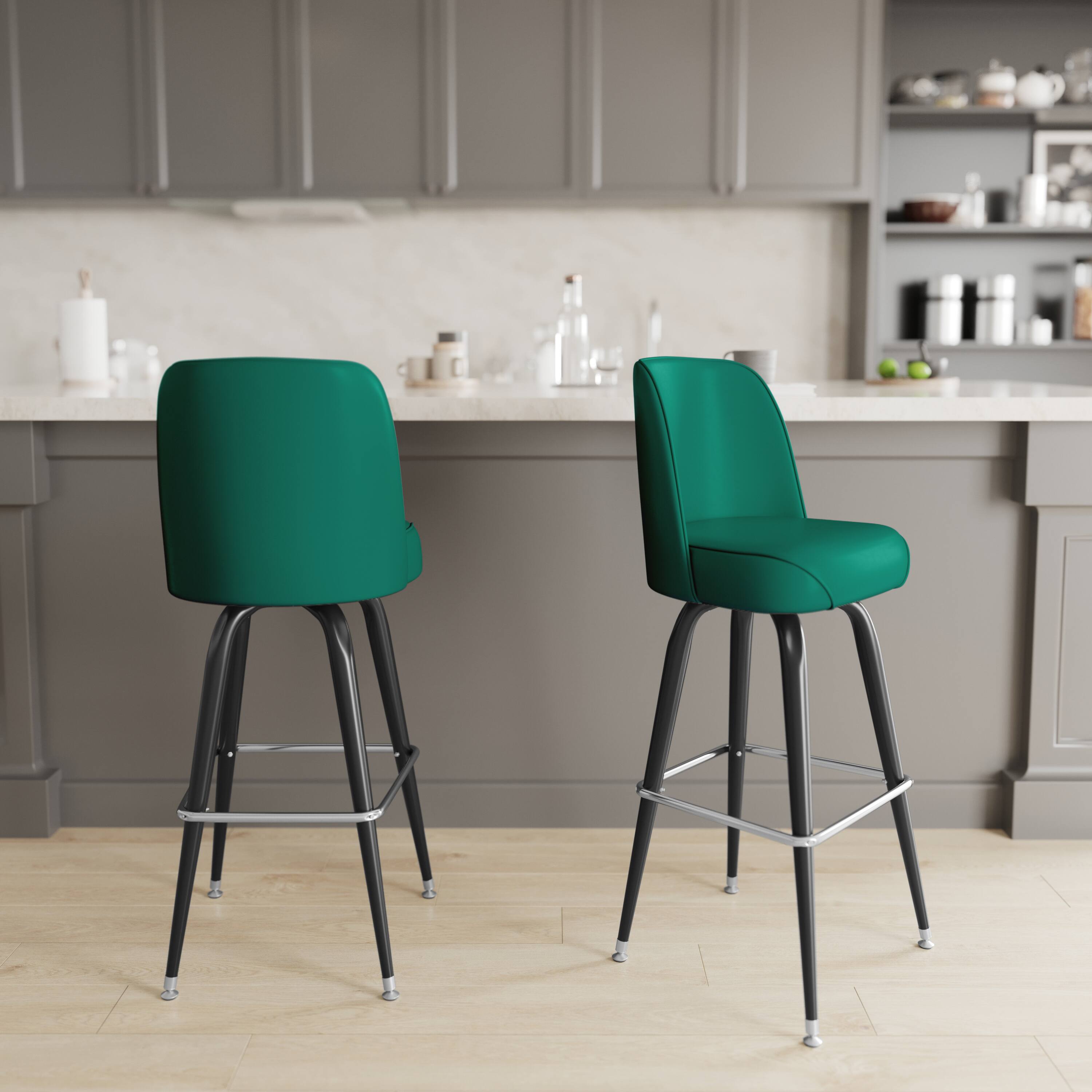 Alt View 2. Emma + Oliver - 2 Pack Metal Barstool with Swivel Bucket Seat - Green.