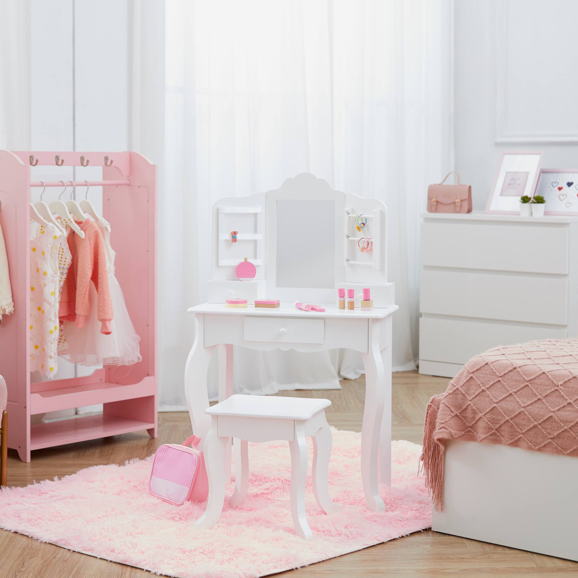Front. Teamson Kids - Fantasy Fields Little Princess Anna Kids Vanity Table & Stool,  White.