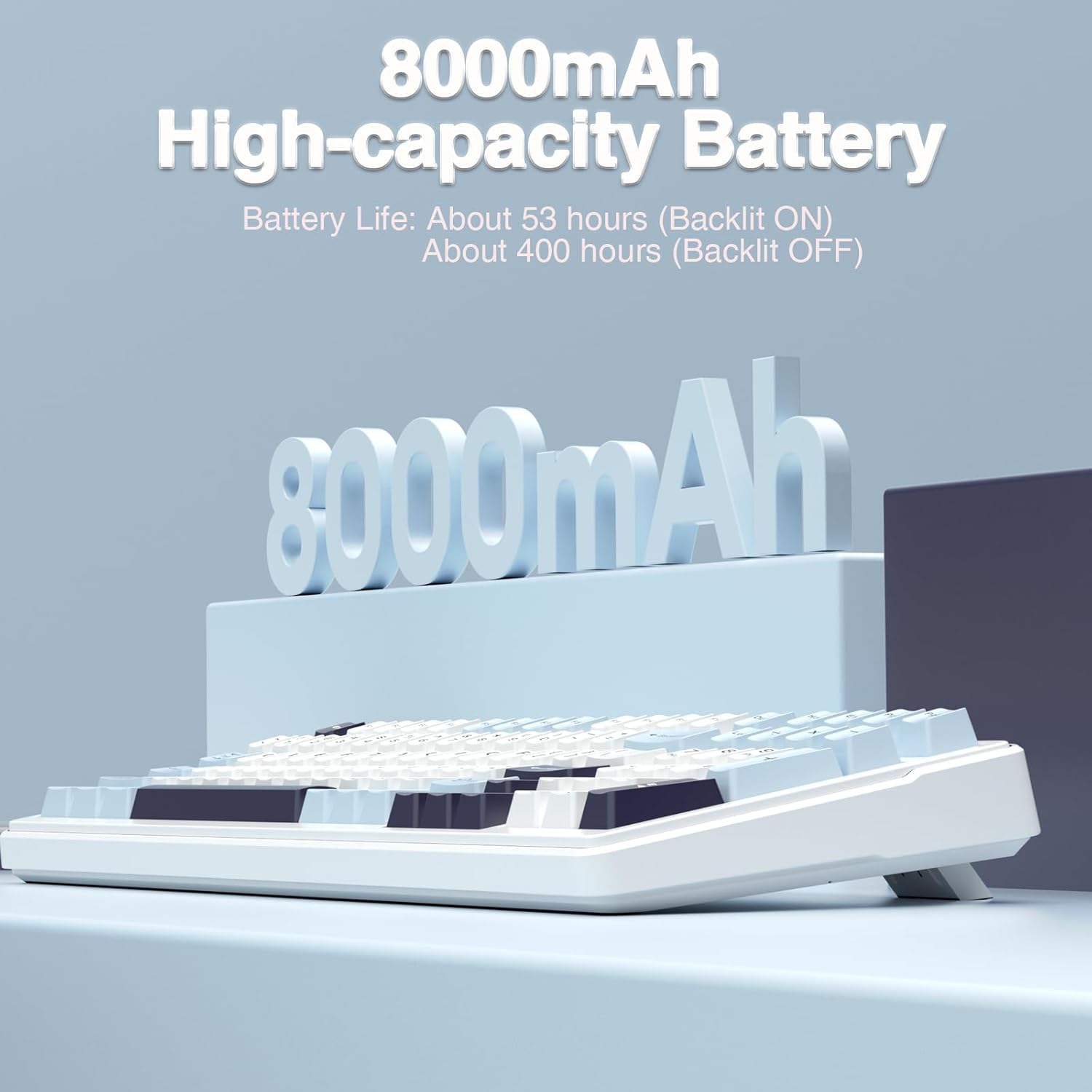 8000mAh High-capacity Battery

Battery Life:
- About 53 hours (Backlit ON)
- About 400 hours (Backlit OFF)