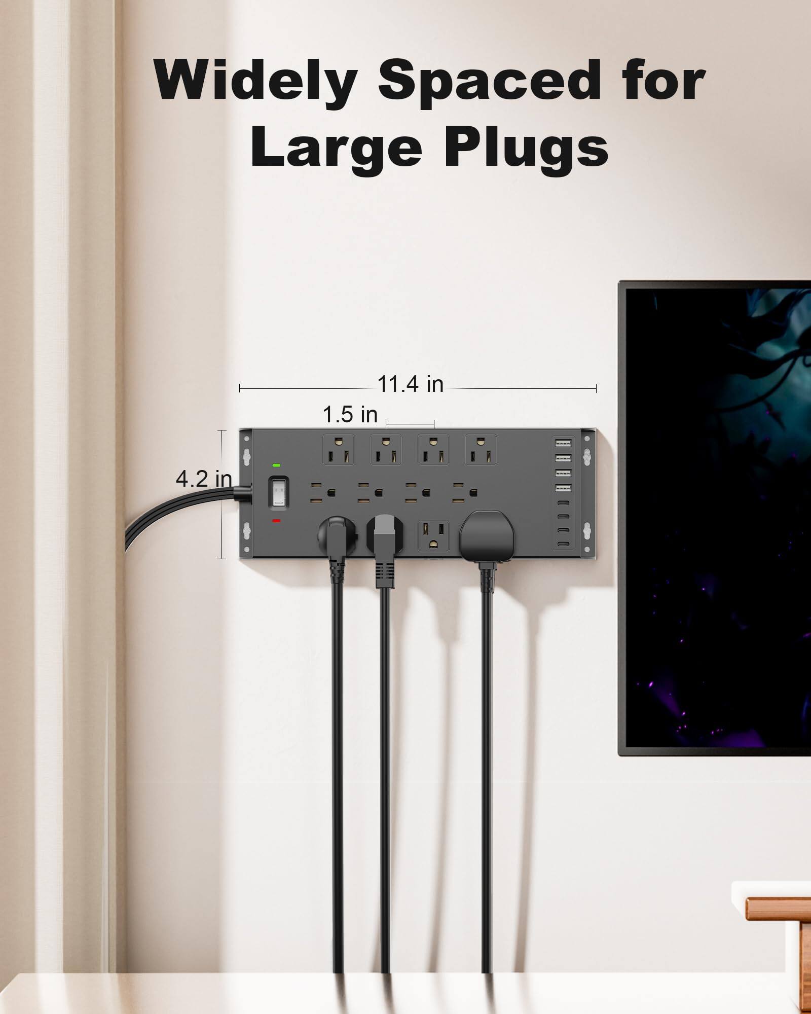 Widely Spaced for Large Plugs  
11.4 in  
1.5 in  
4.2 in