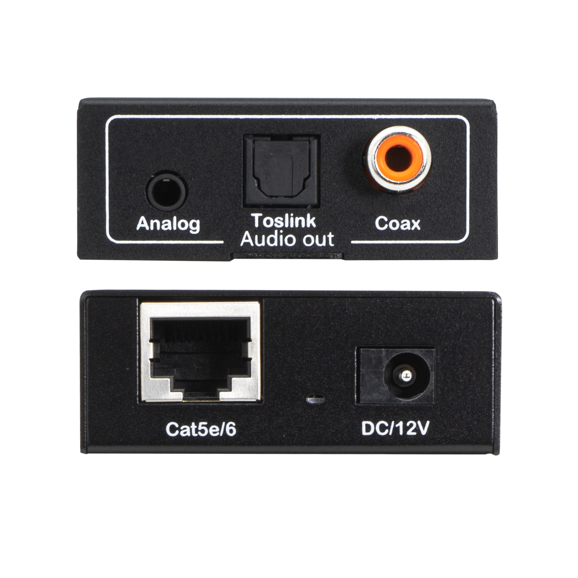 Analog, Toslink, Audio out, Coax, Cat5e/6, DC/12V