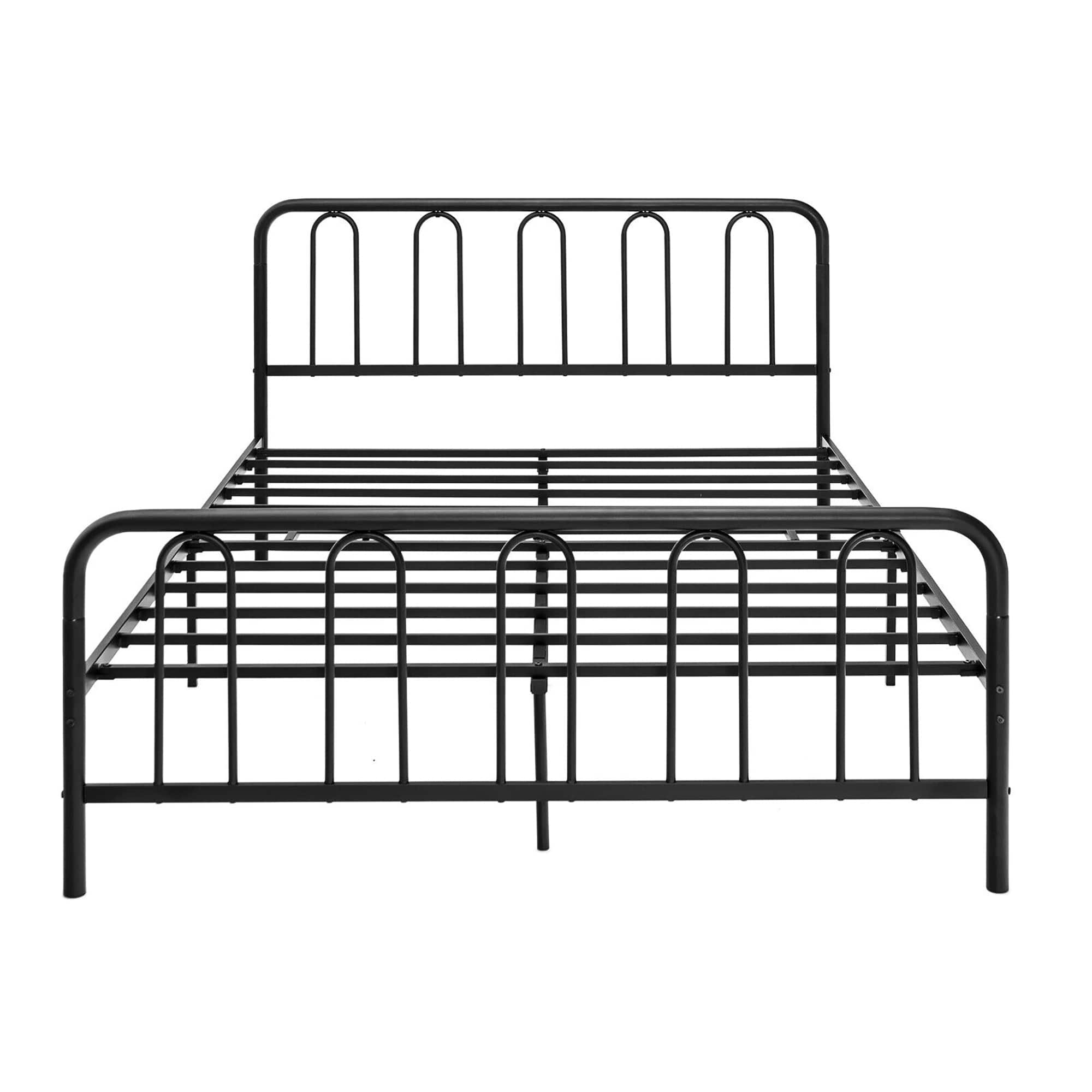 Costway - Stylish Queen Size Metal Bed Frame Platform Bed Base w/ Headboard & Footboard - Black