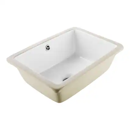 Front. VEVOR - Undermount Bathroom Sink, 15.75x12.01 In Rectangular White Ceramic Vessel Sink with Overflow Hole, Rectangle Small Space - White.