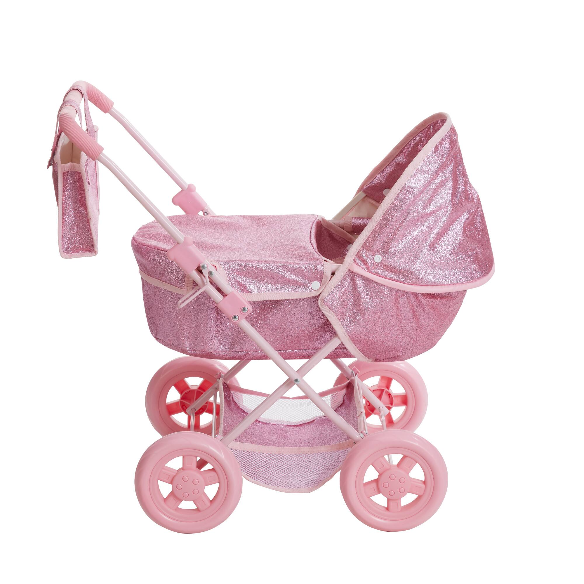 Alt View 4. Teamson Kids - Pink Baby Doll Bassinet Pram with Cover.