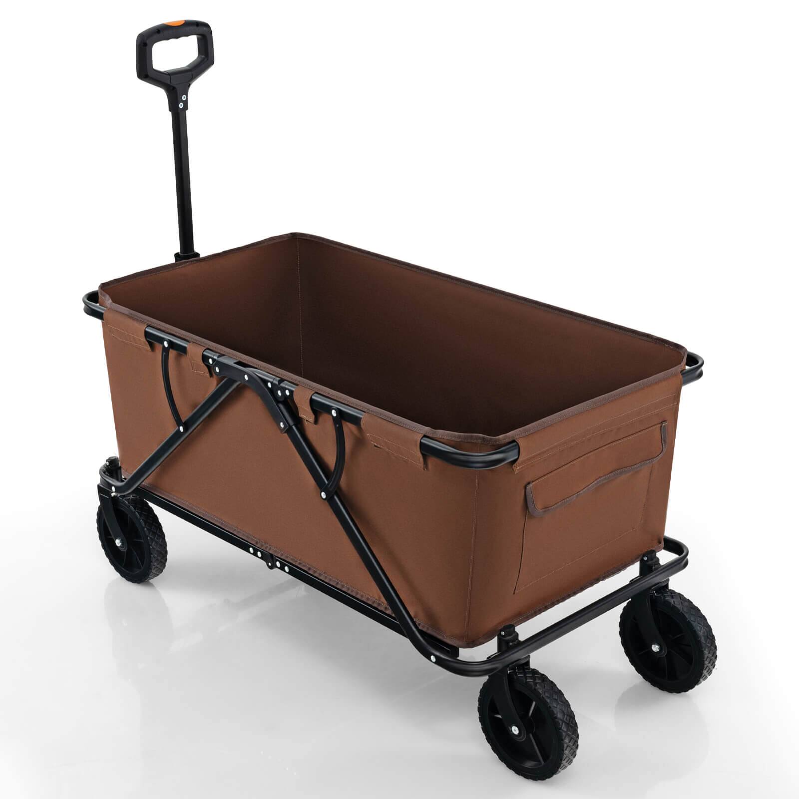 Left. Costway - Heavy-Duty Wagon Cart with Adjustable Handlebar Bottle Holders & Storage Pocket Coffee - Coffee.