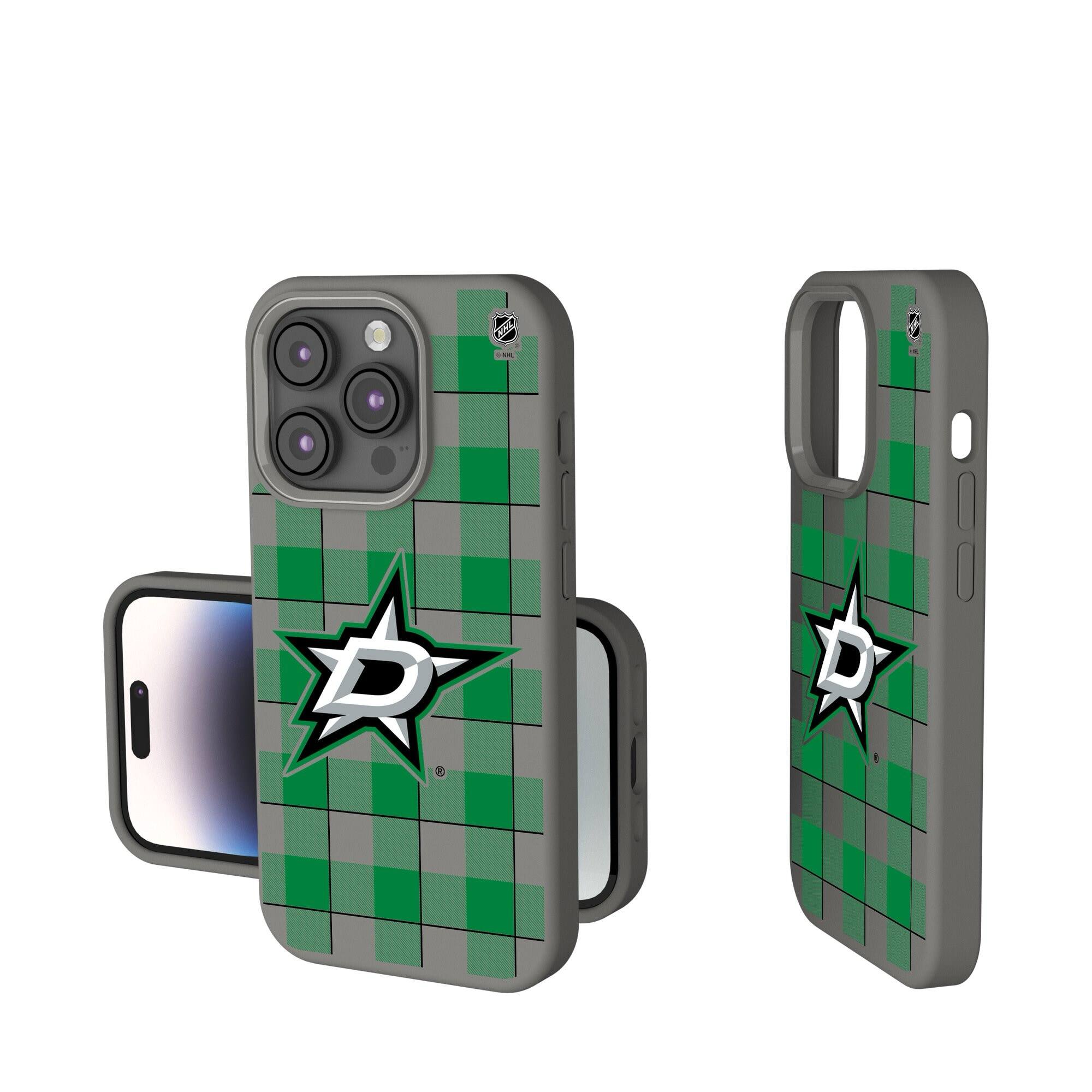 Front. Keyscaper - Dallas Stars Plaid Soft Touch iPhone Case - 14 Pro - Gray.