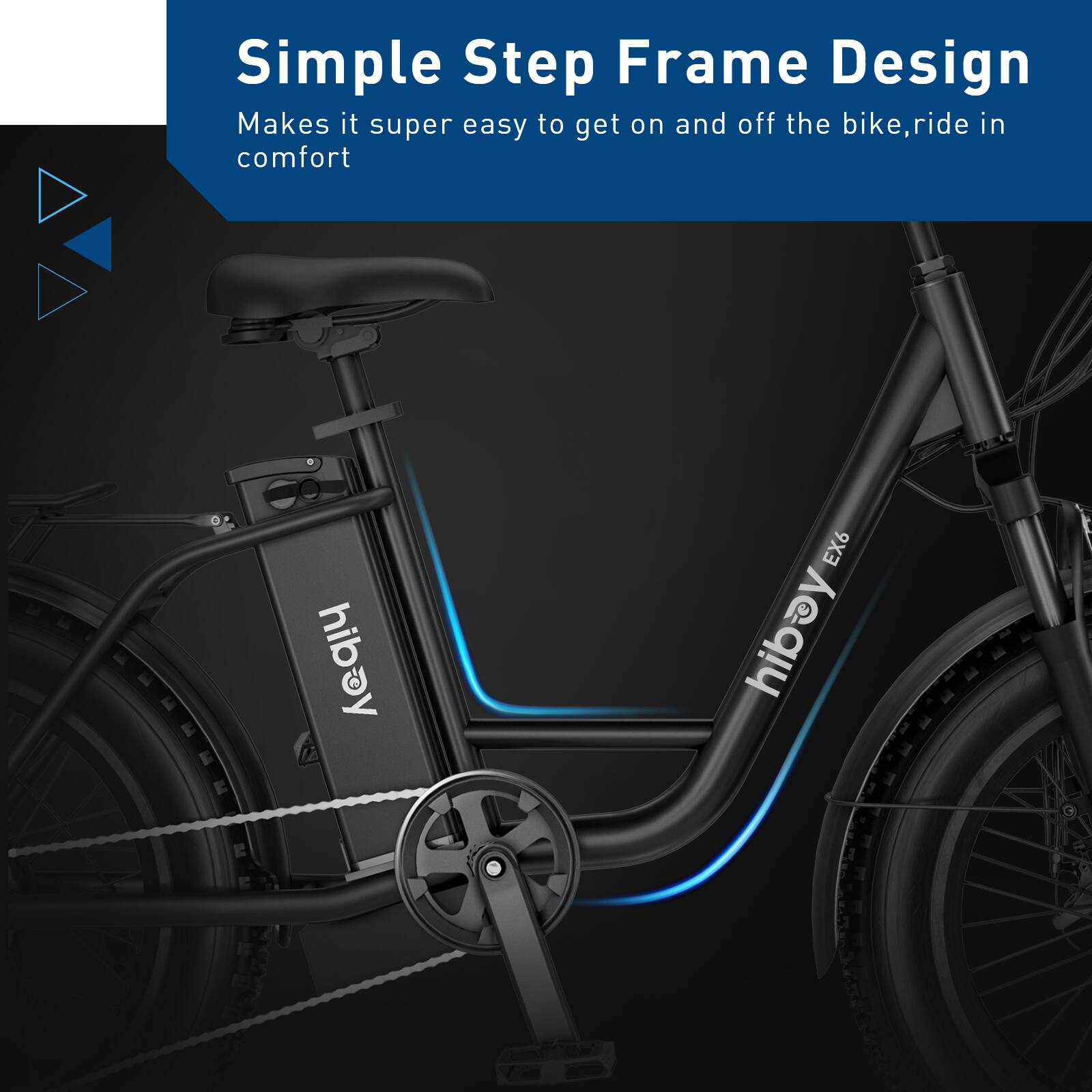 Simple Step Frame Design Makes it super easy to get on and off the bike, ride in comfort hibay EX6 hiboy