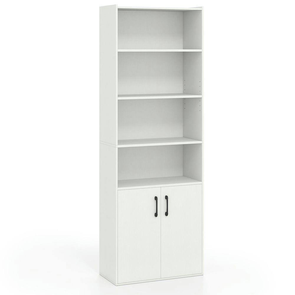 Alt View 2. Kadyn - 70" 6-Tier Bookcase - Adjustable Shelves + 2-Door Cabinet, White - White.
