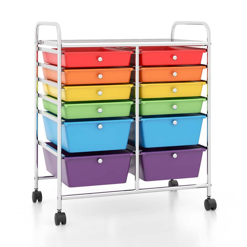 WELLFOR - 12 Drawer Rolling Storage Cart, Drawer Organizer with Wheels, Scrapbook Paper Office School Organizer - Multicolor