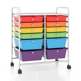 WELLFOR - 12 Drawer Rolling Storage Cart, Drawer Organizer with Wheels, Scrapbook Paper Office School Organizer - Multicolor
