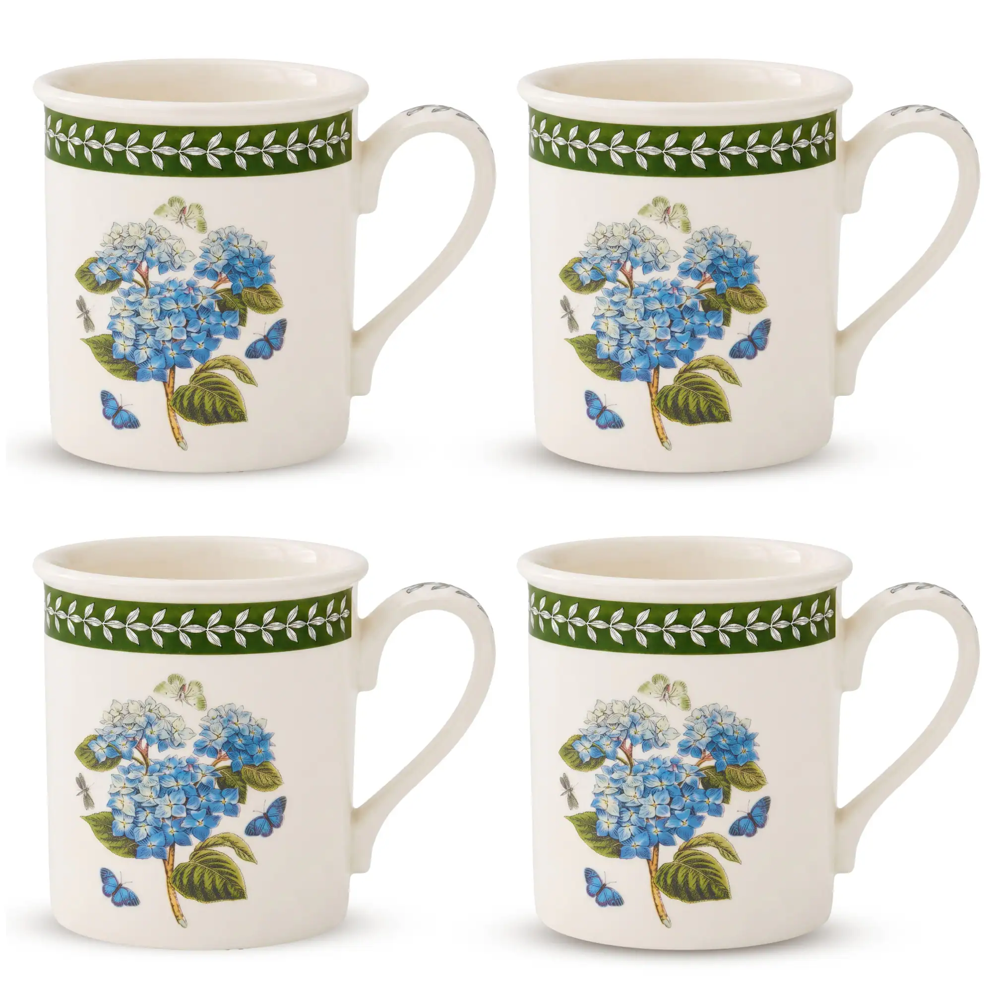 Front. Portmeirion - Portmeirion Botanic Garden Etchings Breakfast Mug, Hydrangea - Set of 4 - Multicolored.