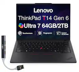 Lenovo - Upgraded - ThinkPad T14 Touchscreen Laptop 14.0 WUXGA Display (Ultra 7-255U, 64GB, 2TB SSD, Win 11 Pro) w/USB Hub - Black