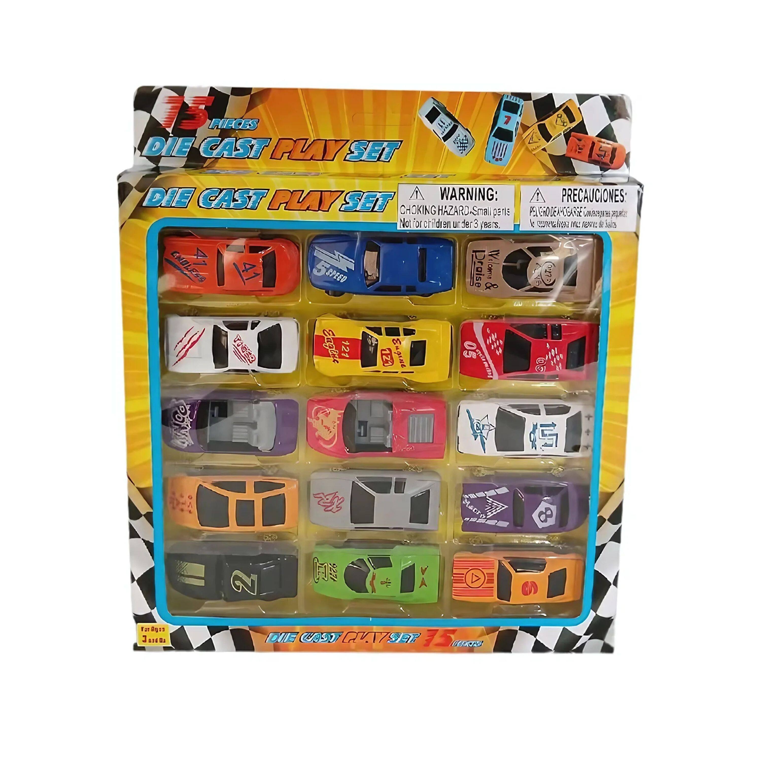 15 PIECES DIE CAST PLAY SET

WARNING: CHOKING HAZARD - Small parts. Not for children under 3 years.

PRECAUCIONES: PEQUEÑOS OBJETOS - PELIGRO DE ASFIXIA. No es adecuado para niños menores de 3 años.

DIE CAST PLAY SET

12 PIECES 12 PIECES