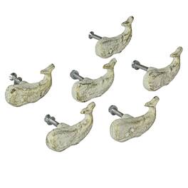 Zeckos - Cast Iron Whale Drawer Pull Decorative Nautical Cabinet Knobs Set of 6 - White