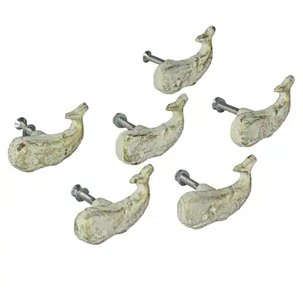 Front. Zeckos - White Cast Iron Whale Drawer Pull Decorative Nautical Cabinet Knobs Set of 6 - White.