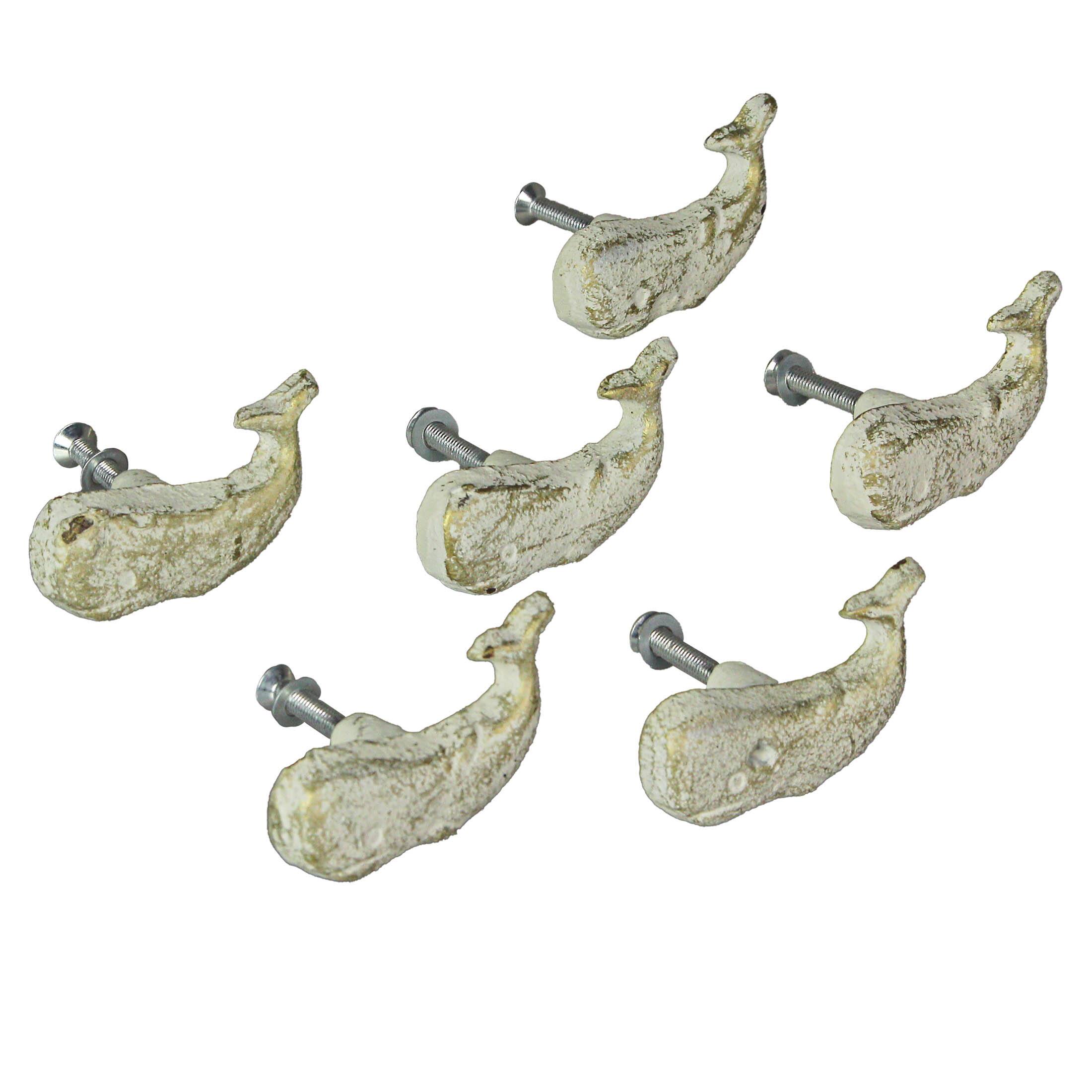 Front. Zeckos - White Cast Iron Whale Drawer Pull Decorative Nautical Cabinet Knobs Set of 6 - White.