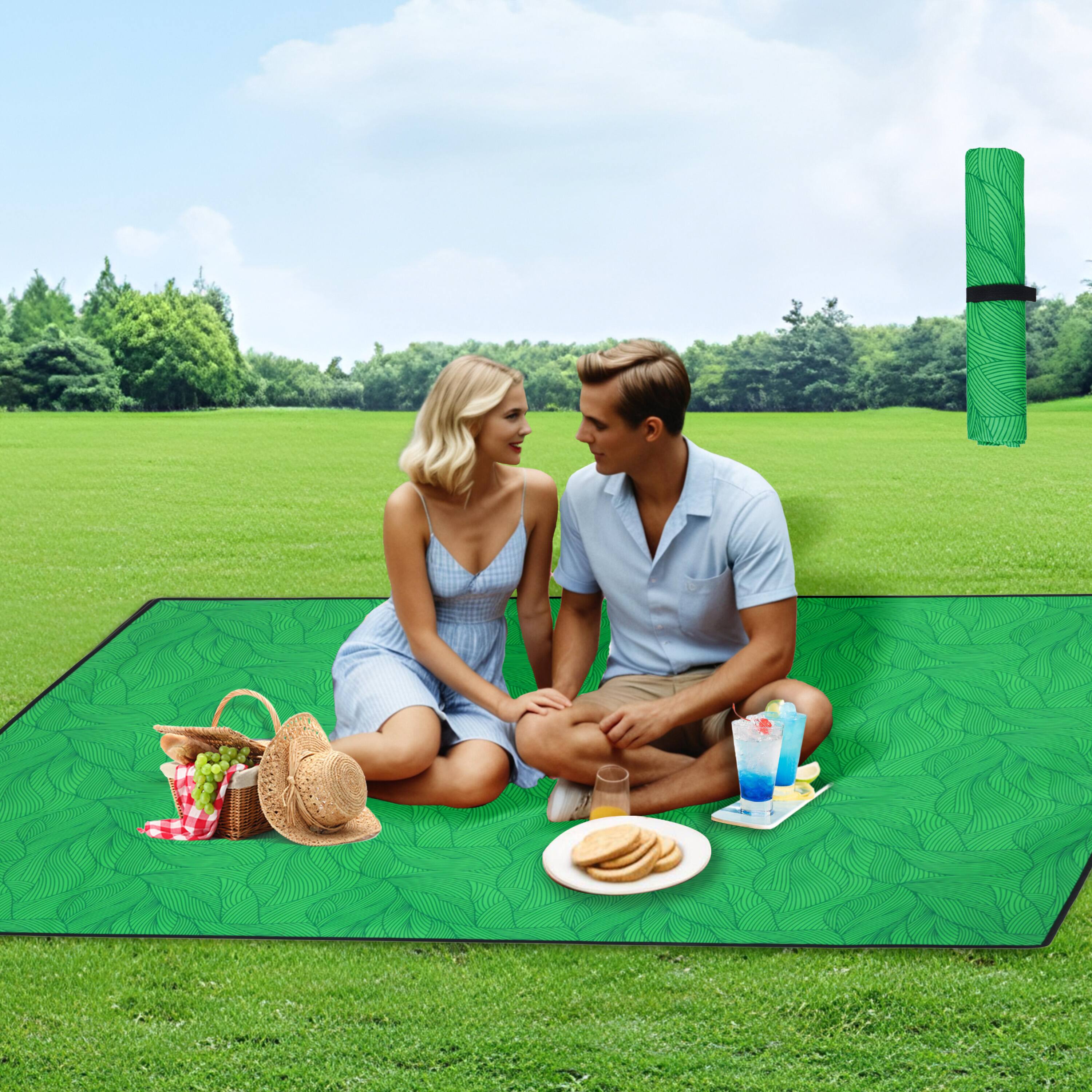 Alt View 1. Mondawe - 480lbs Heavy-Duty Folding Wagon Utility Carts w/ Picnic Mat, All-Terrain Wheels, Brakes & Pockets - Green.