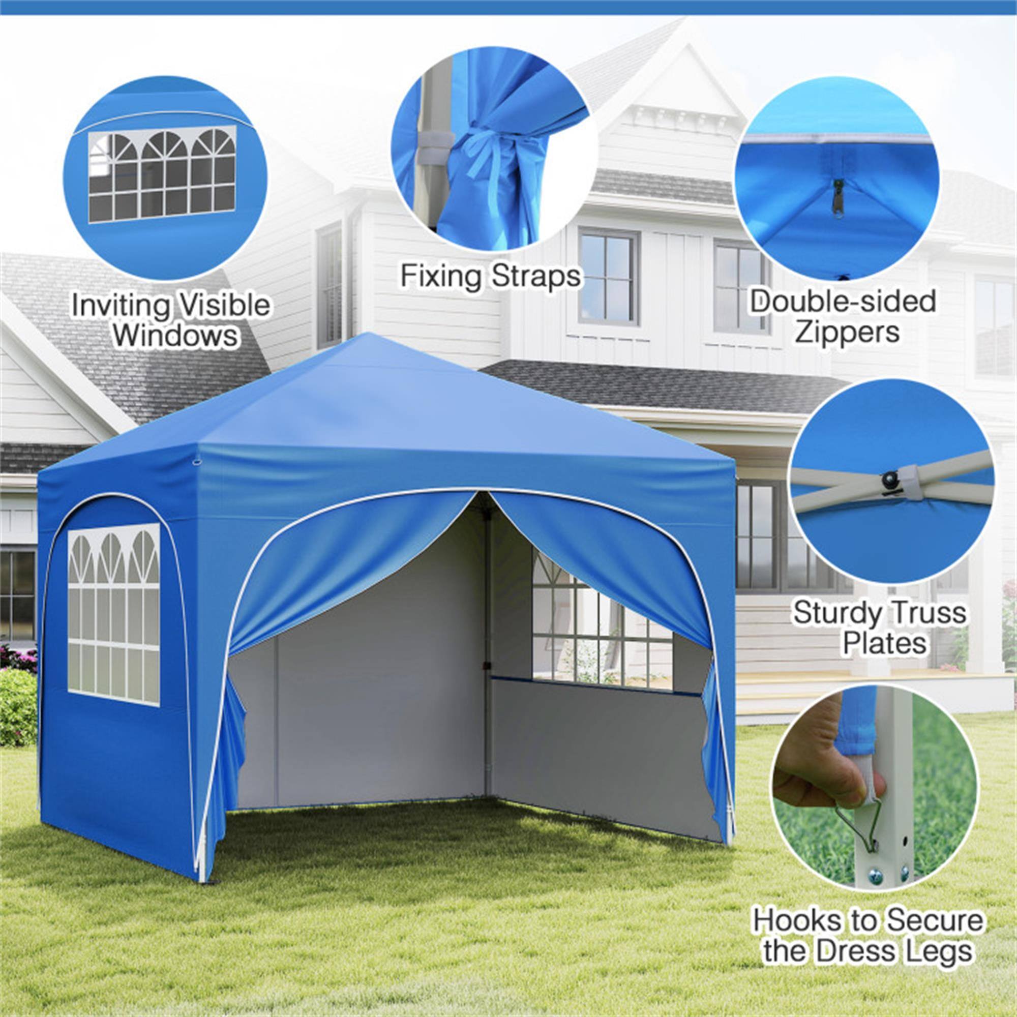 - Inviting Visible Windows
- Fixing Straps
- Double-sided Zippers
- Sturdy Truss Plates
- Hooks to Secure the Dress Legs
