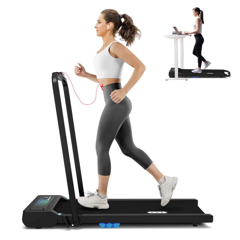 Front. Redliro - REDLIRO 2 in 1 Under Desk Folding Treadmills Walking Running Machine 7.6MPH for Home Office Black - Black.