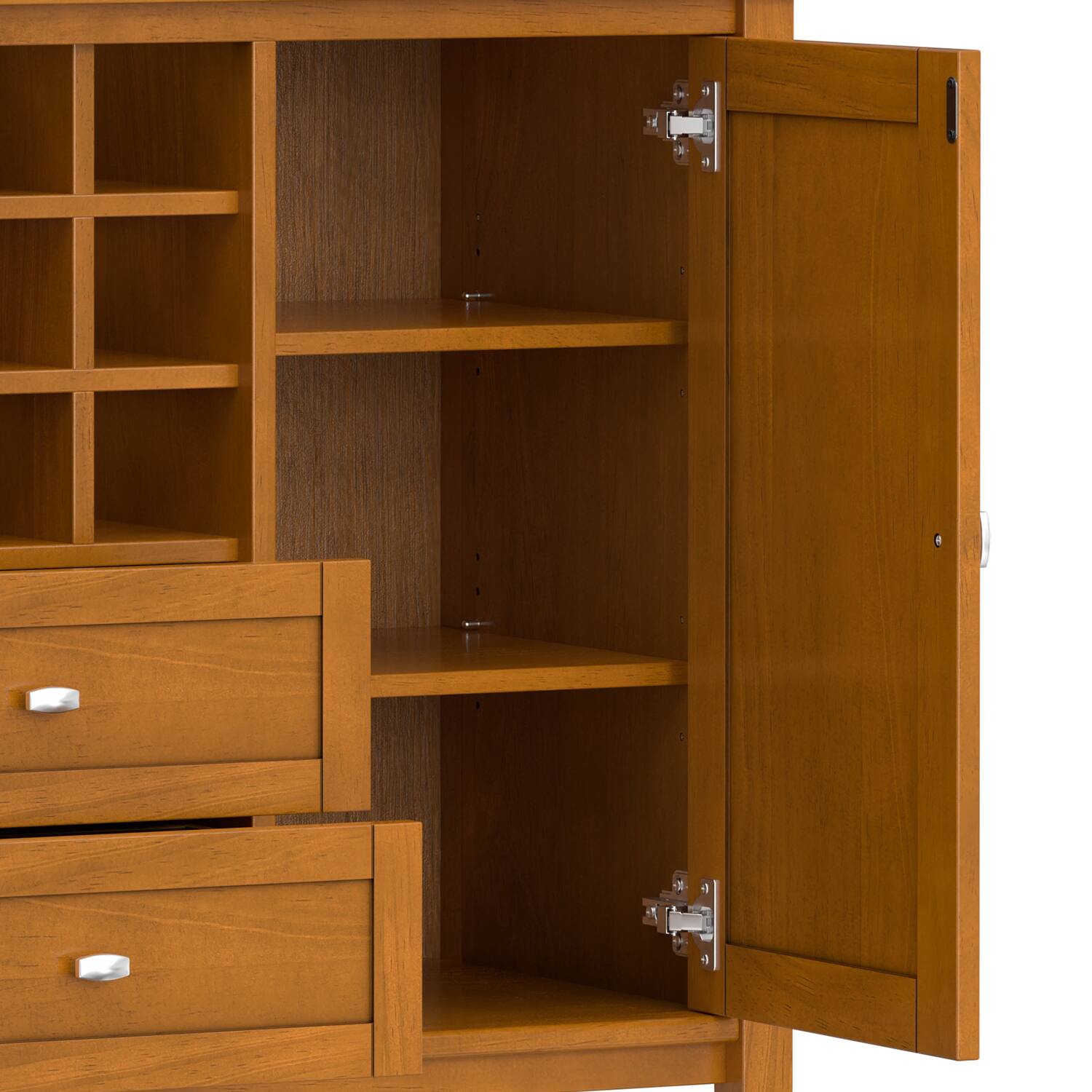 Alt View 4. Simpli Home - Warm Shaker Storage Cabinet with Wine Rack - Light Golden Brown.
