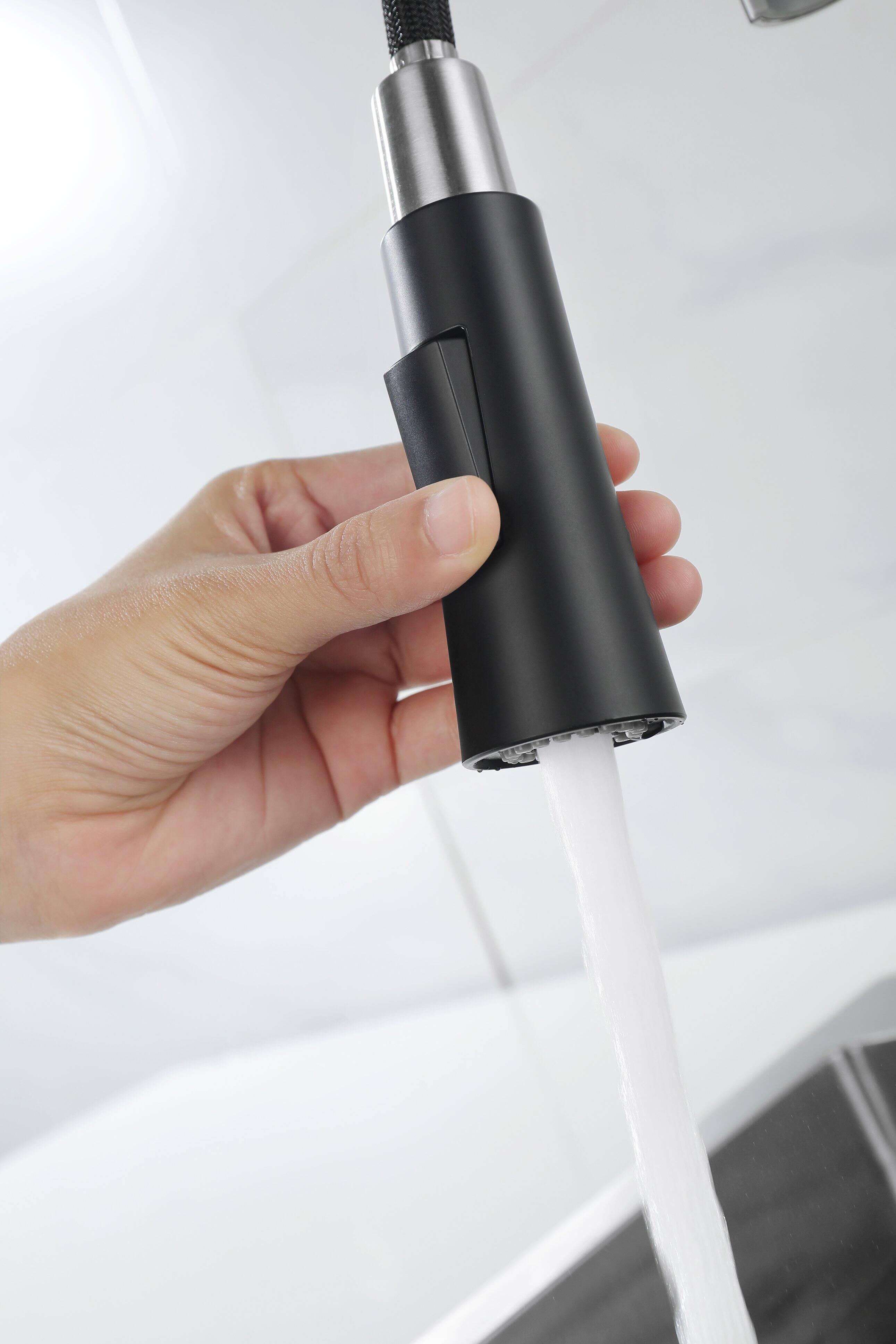 Alt View 2. Siljoy - Kitchen Faucet with Soap Dispenser Single Handle & Hole Pull Down Sprayer Utility Sink Faucet Stainless Steel 1.8 GPM - Matte Black.