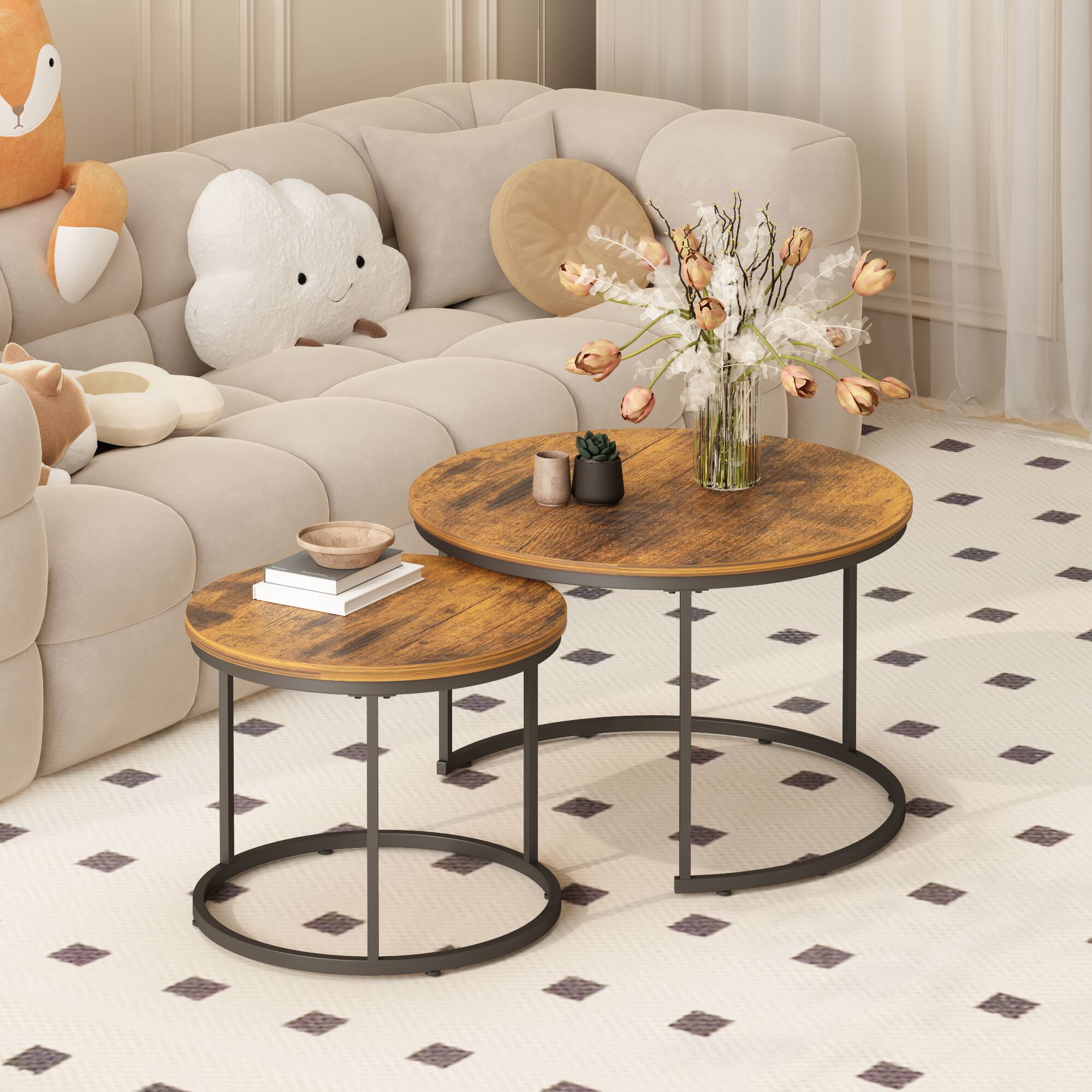 Z Edge Modern Coffee Table, Nesting Round Table Set of 2, Side Table ...