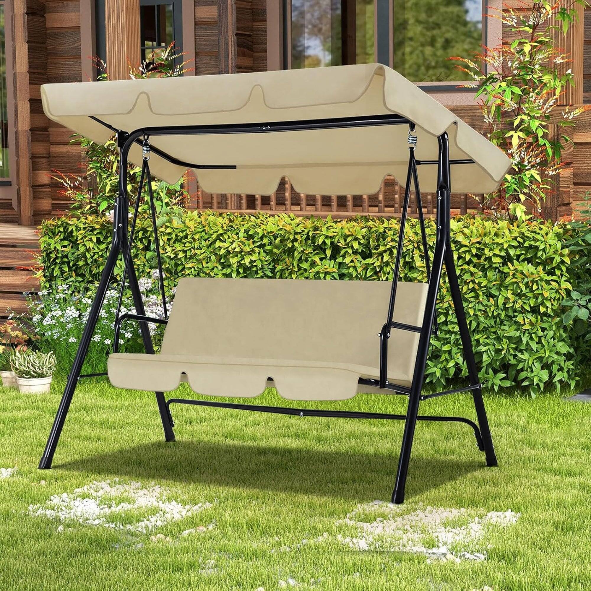 Alt View 2. Boyel Living - 3 Person Metal Patio Swing with Removable Cushion Outdoor Porch Swing Chair - Beige.