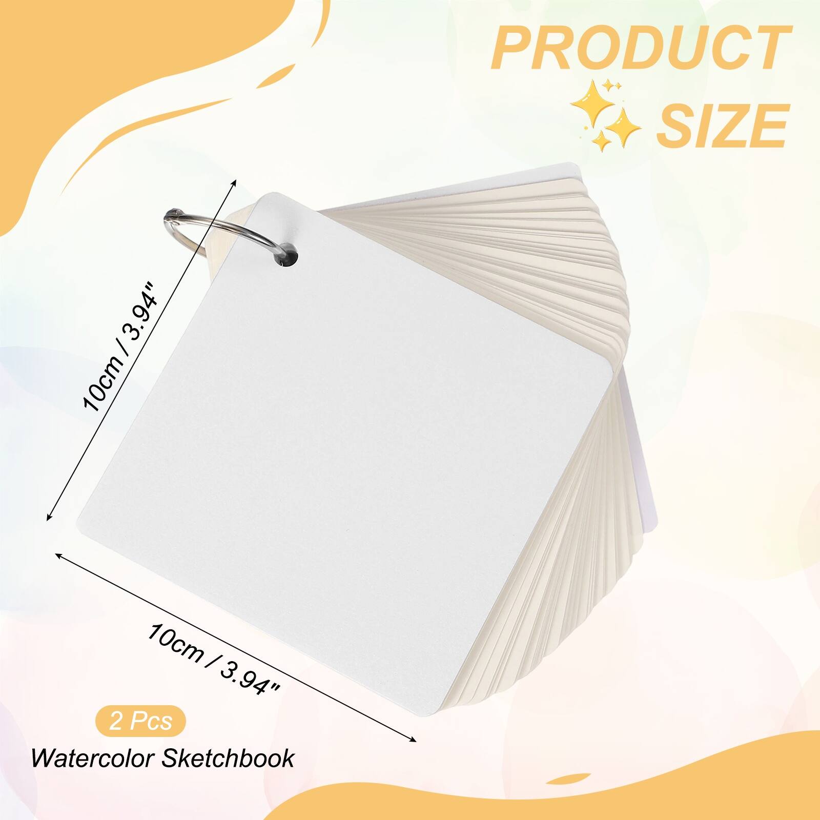 PRODUCT SIZE  
10cm / 3.94" x 10cm / 3.94"  
2 Pcs Watercolor Sketchbook
