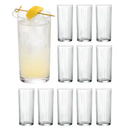 Front. Bormioli Rocco - Bormioli Rocco Exclusiva Tom Collins Glasses Set of 12, 16 oz Star Glass Tumblers - Clear.