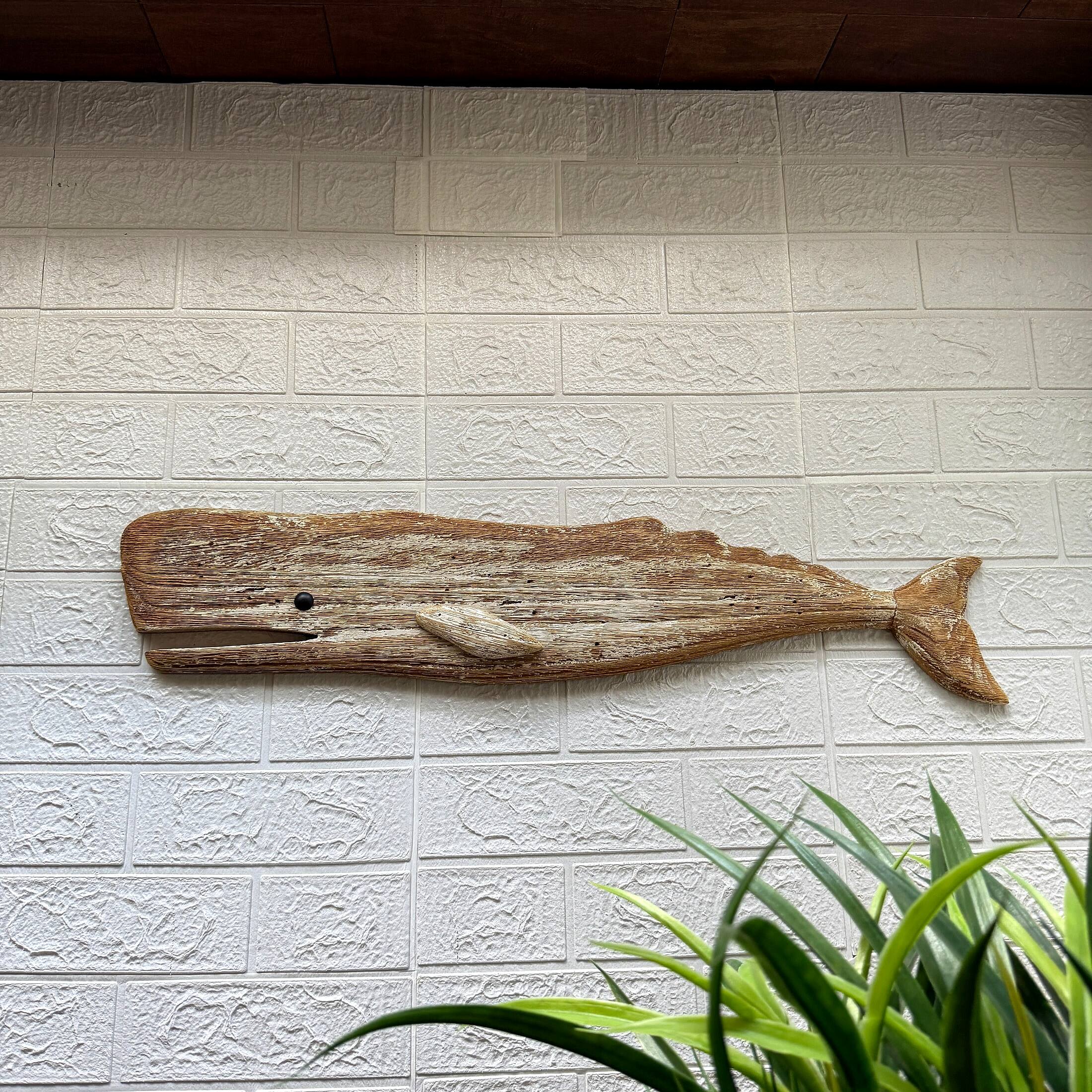 Alt View 3. Things2Die4 - Wood Whale Wall Sculpture Coastal Whitewashed 29in Hanging Decor Art - Natural.