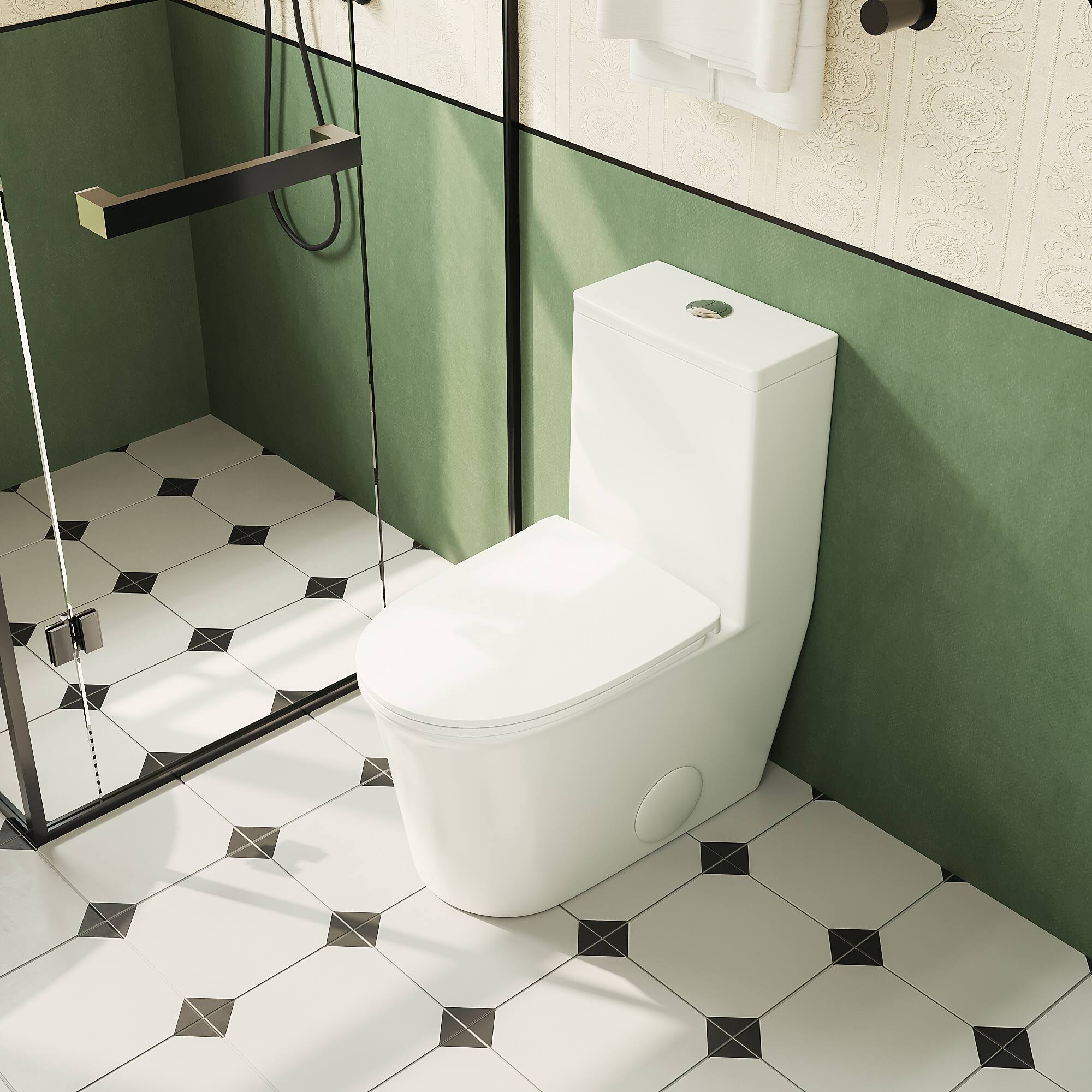 Back. Bothwa Home - T053 One‑Piece Elongated Modern Compact Design Toilet - White.