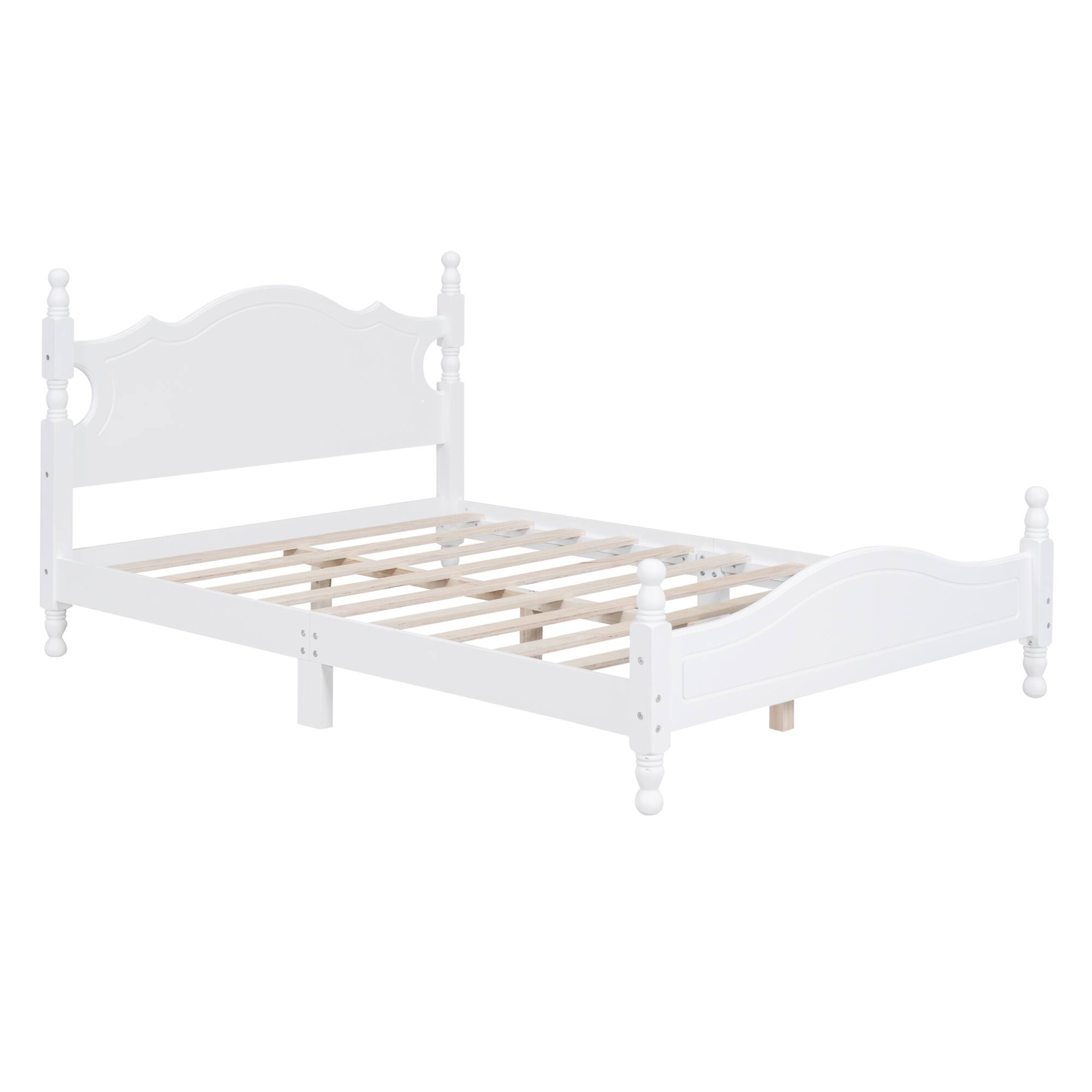Alt View 4. GOODSILO - Full Size Retro Wood Platform Bed Frame with Wooden Slat Support and Elegant Headboard - White.