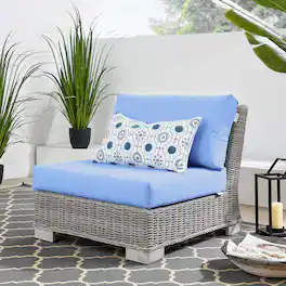 Conway Outdoor Patio Wicker Rattan Armless Chair by Modway - Light Gray Light Blue