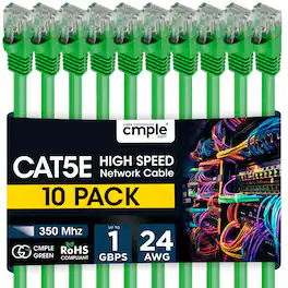Cmple.com - Cmple - 10 Pack Cat5e Ethernet Cable 3ft Internet Cables, RJ45 Connectors 1Gbps LAN Patch Cord 350Mhz Wire - Green
