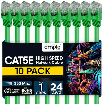 make connections cmple.com HIGH SPEED CAT5E Network Cable 10 PACK UP TO 350 Mhz CMPLE RoHS 1 24 S GREEN COMPLIANT GBPS AWG