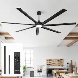 Parrot Uncle - 84-inch Industrial Extra Large Commercial HVLS LED Ceiling Fan with 7 Aluminum Blades and Remote Control - Black