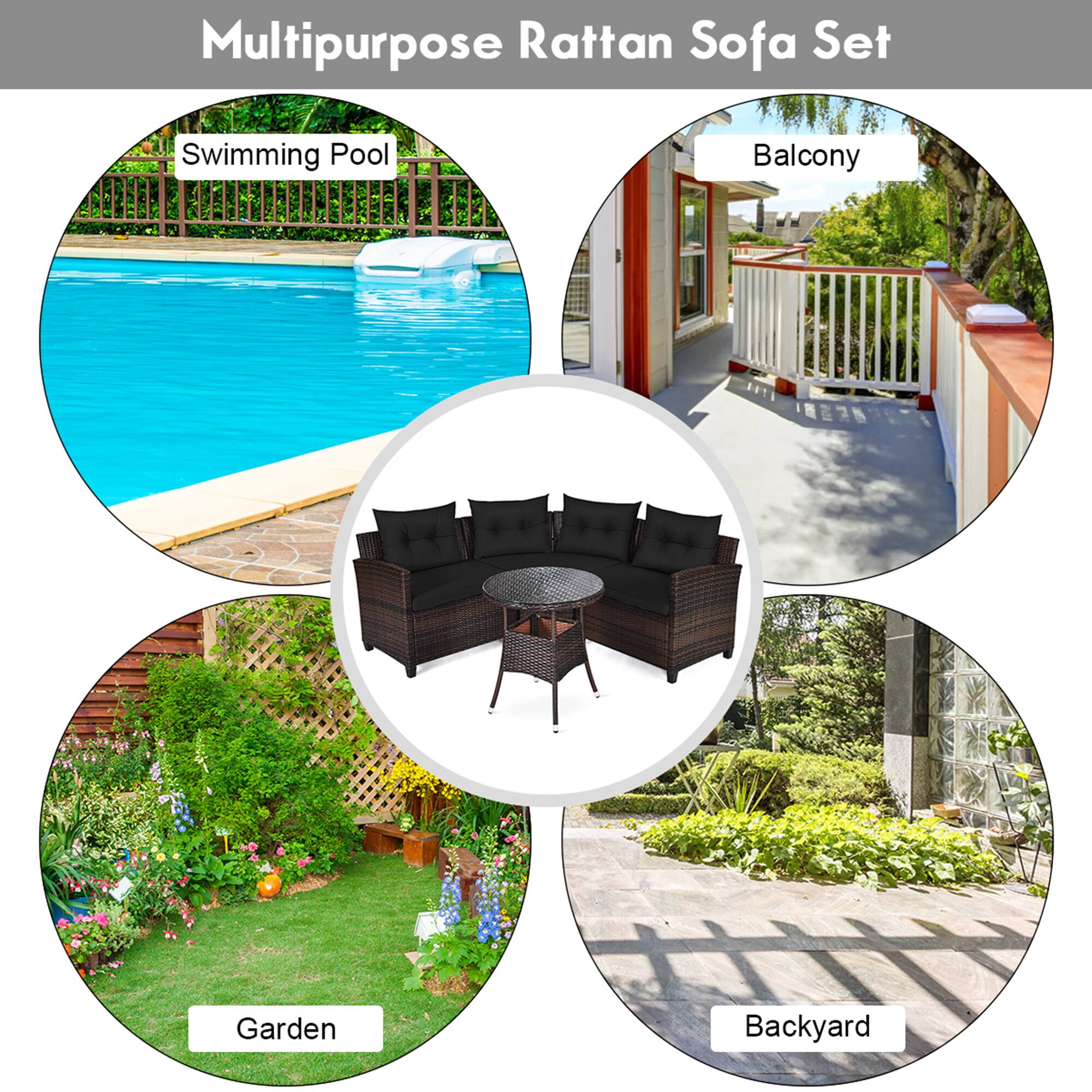 Multipurpose Rattan Sofa Set

- Swimming Pool
- Balcony
- Garden
- Backyard