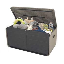 HTUTWOO - Resin Deck Box 160 Gallons - Large Heavy-Duty Waterproof Outdoor Storage Box, Lockable Storage for Tools Pool Supplies - Gray