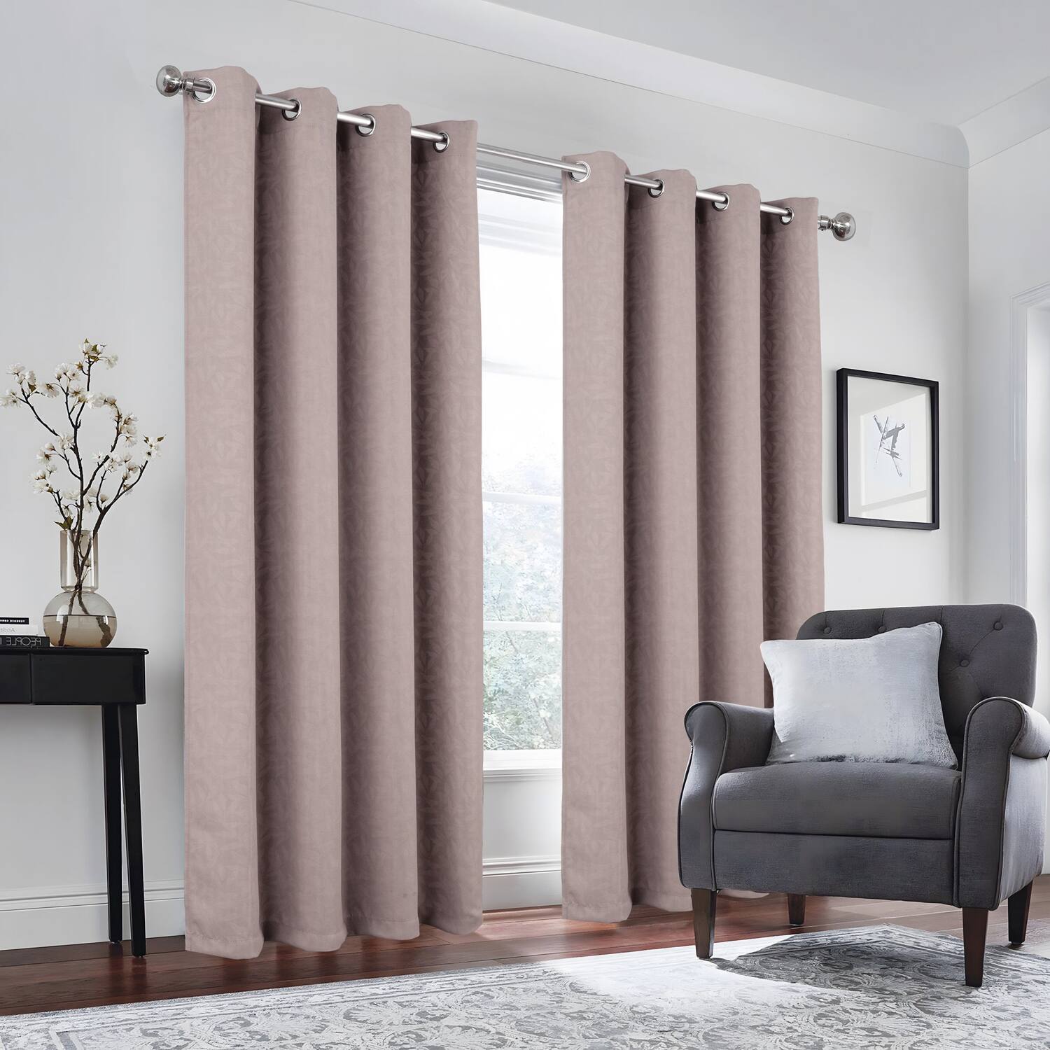 Left. RT Designers Collection - RT Designers Collection 100% Polyester 190 GSM Marina Revisible Blackout Grommet Curtain Panel 54" x 95" Taupe - Taupe.