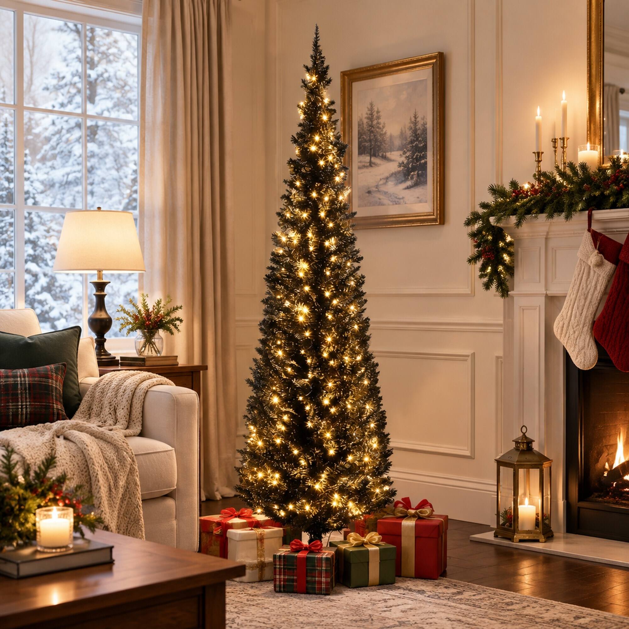 RYHNUYNE 6FT Pencil Christmas Tree With Realistic Tips and Sturdy Metal ...
