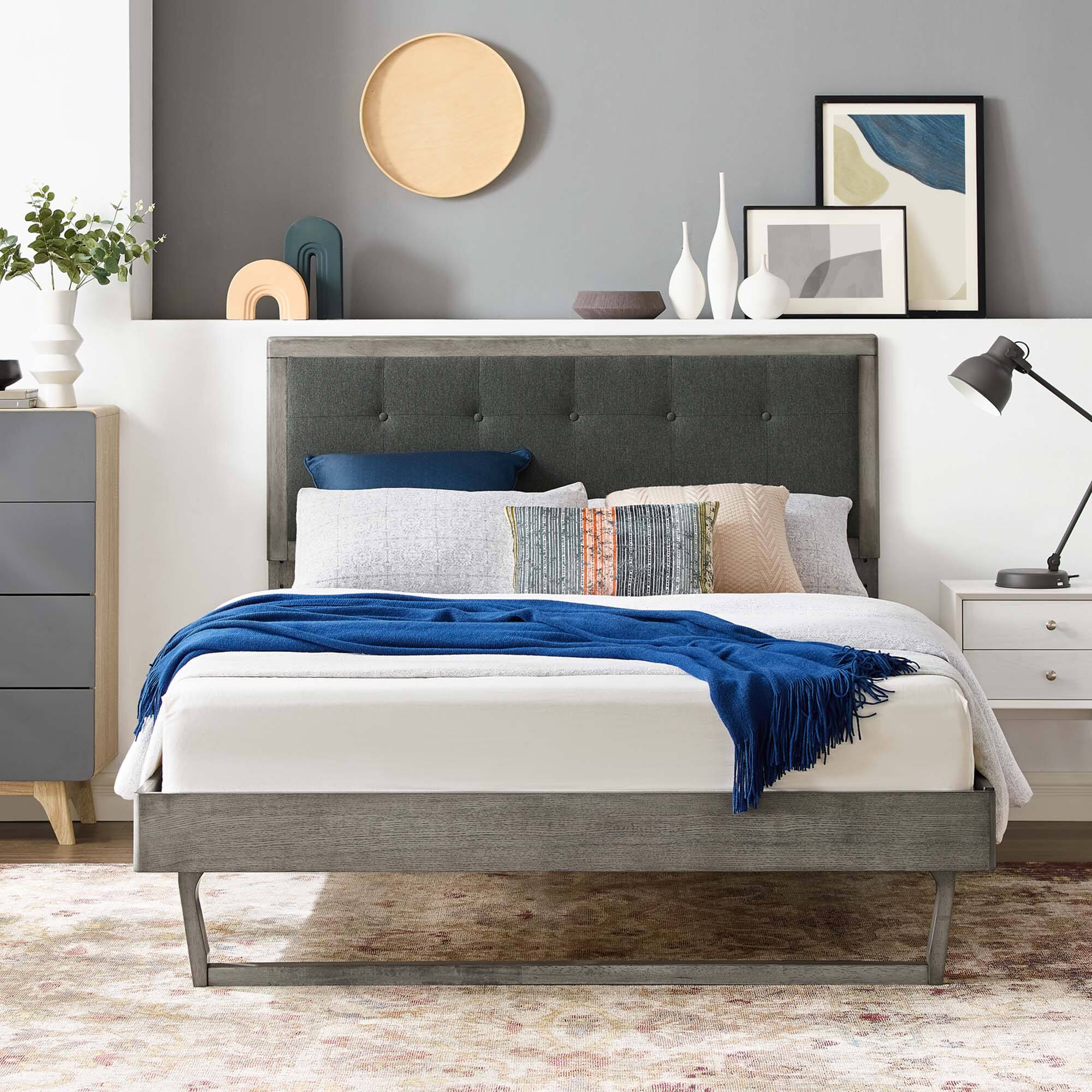 Front. Modway - Willow Wood Platform Bed With Angular Frame - Gray Charcoal.