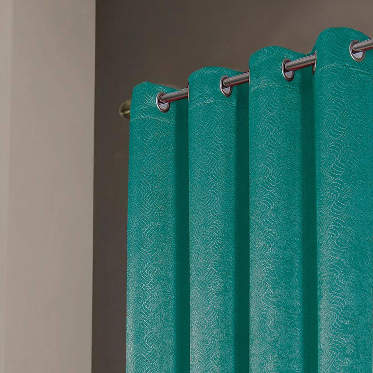 Angle. RT Designers Collection - RT Designers Nellie Embossed Blackout Grommet Panel - 52x84" Teal - teal.
