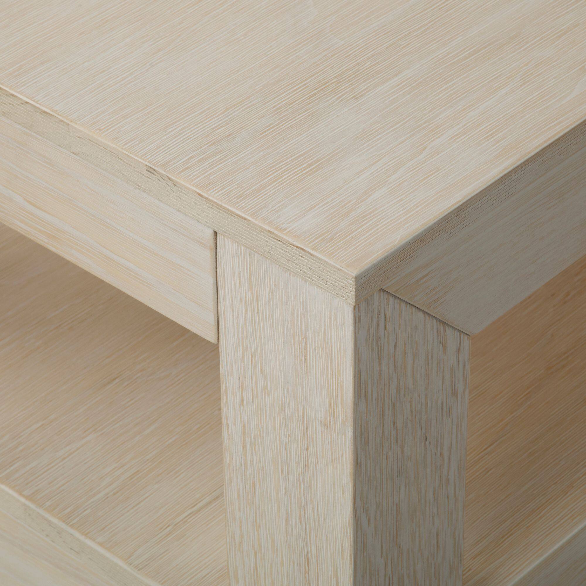 Alt View 3. Plank+Beam - Modern Rectangular Coffee Table with Bottom Shelf (40in x 20in / 1020mm x 510mm), White Sand Wirebru - White Sand Wirebrush.