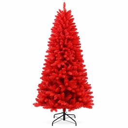 RYHNUYNE - 6 Ft Pure Artificial Christmas Tree With 804 Dense Tips, Hinged Branches Stable Metal Stand For Holiday Decor - Red