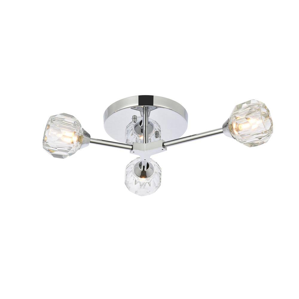 Alt View 4. Elegant Lighting - Zayne 3 Light Flush Mount in Chrome - Chrome And Clear.