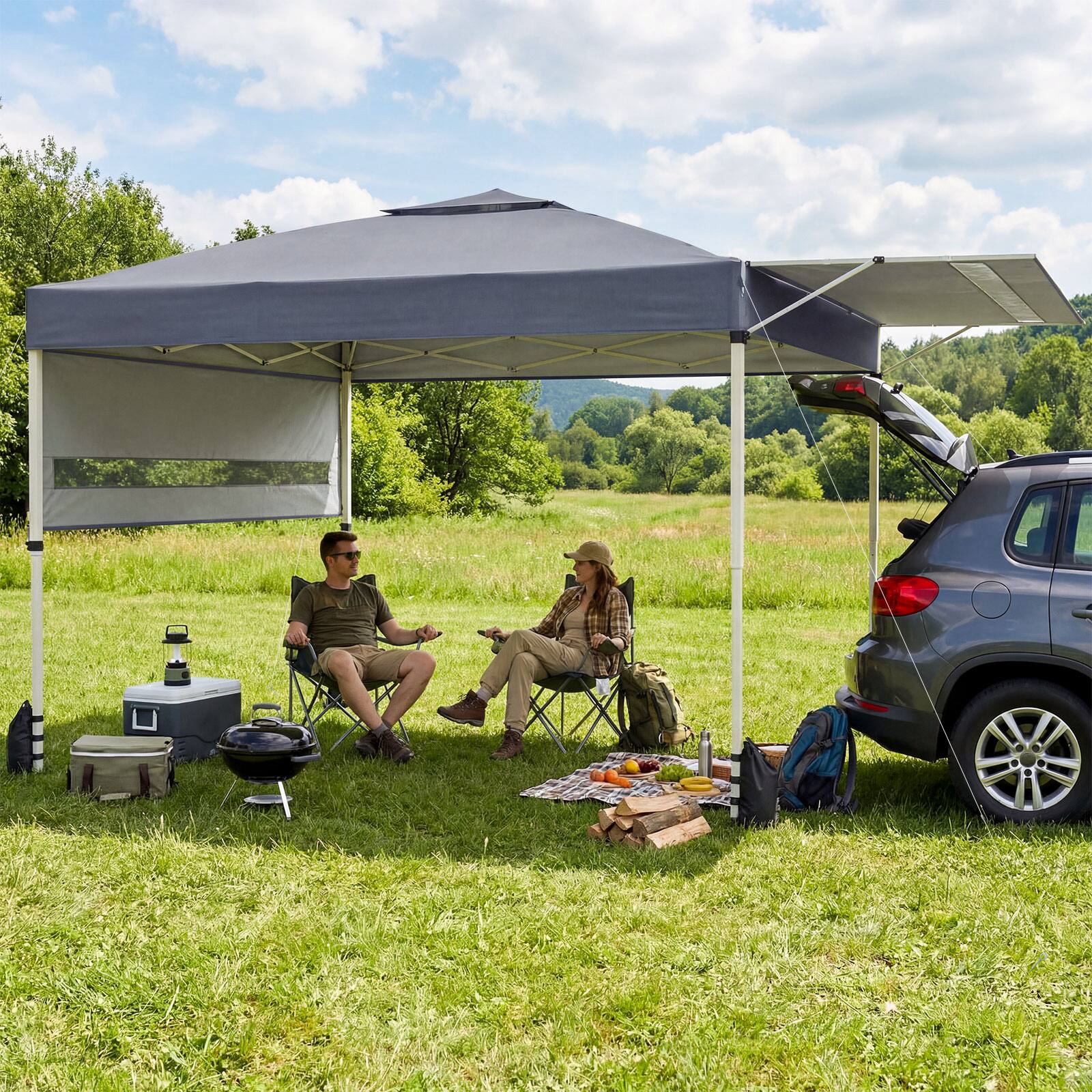 Alt View 1. Costway - Costway 10x17 FT Pop Up Canopy Tent with Dual Adjustable Awnings, Silver-Coated Fabric - Gray.