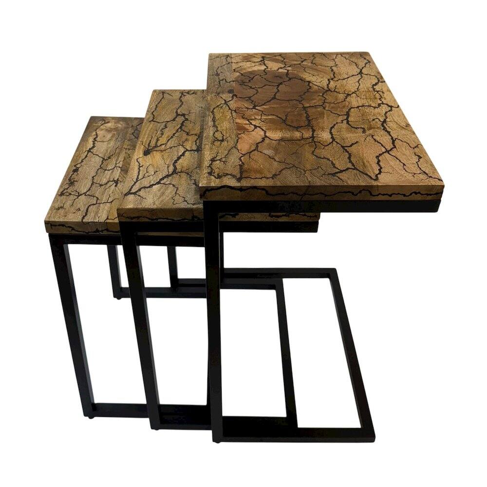 Alt View 3. Carolina Chair & Table - Electra 3 Piece Nesting Table Set - Electrified Wood - Black Iron - Chestnut, Black.